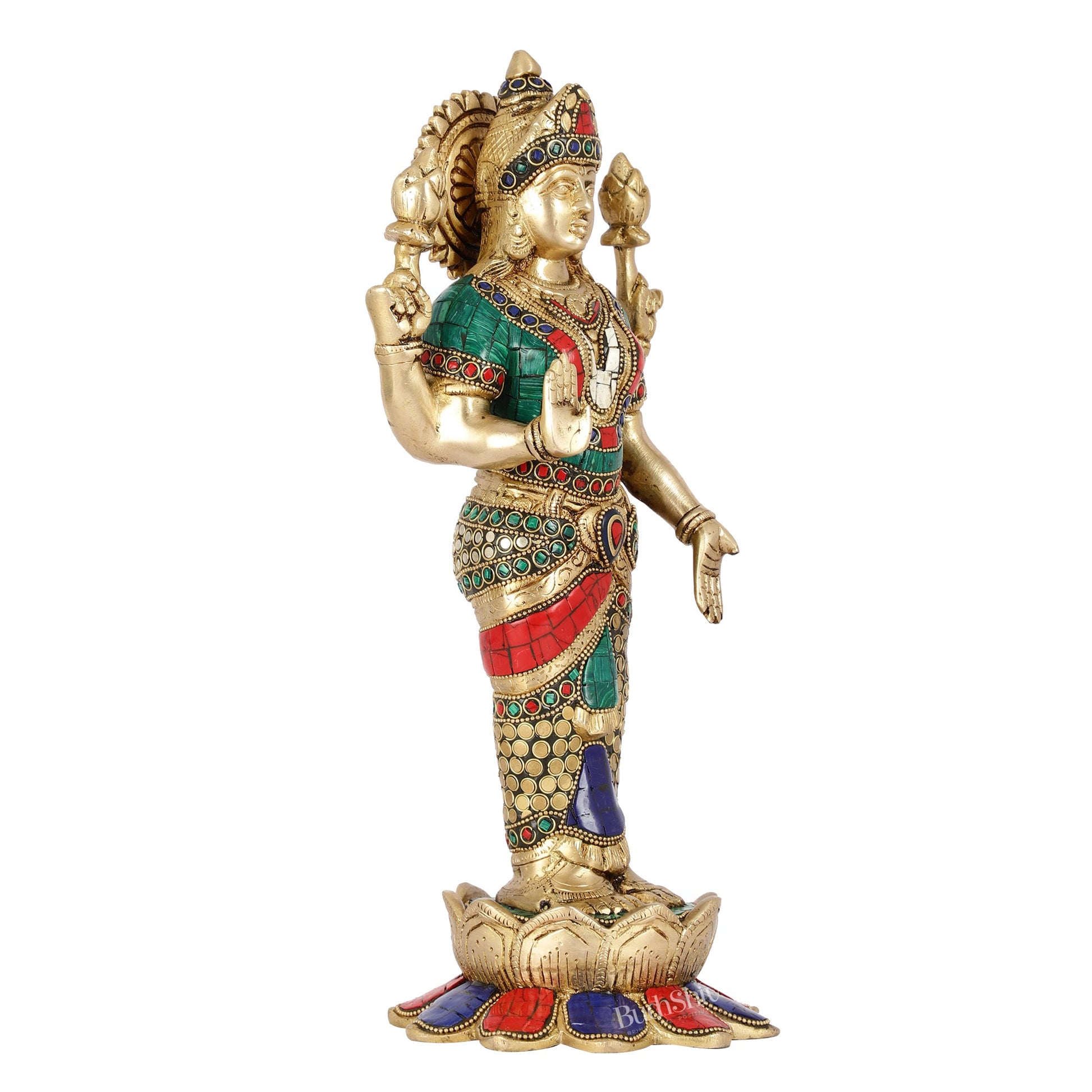 Handcrafted Brass Lakshmi Statue - 17" Height | Divine Brass idol - Budhshiv.com