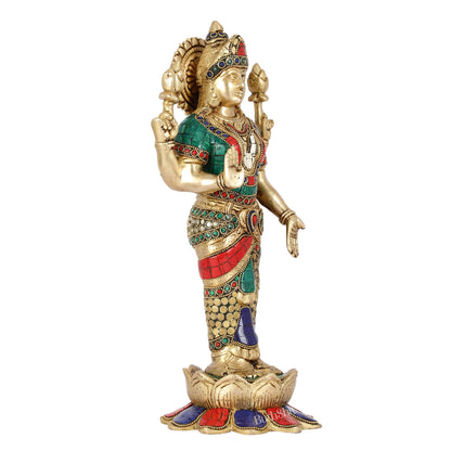 Handcrafted Brass Lakshmi Statue - 17" Height | Divine Brass idol - Budhshiv.com