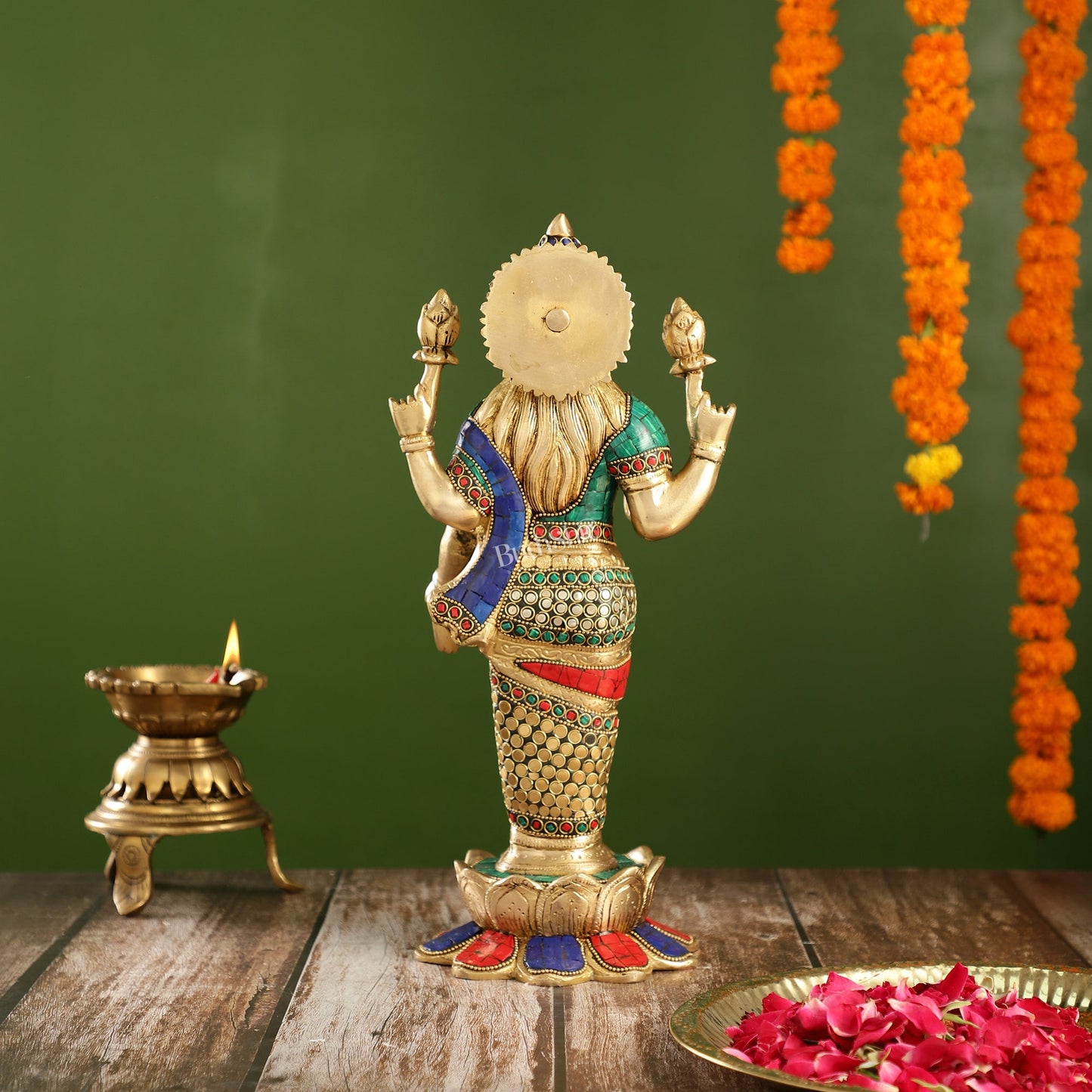 Handcrafted Brass Lakshmi Statue - 17" Height | Divine Brass idol - Budhshiv.com