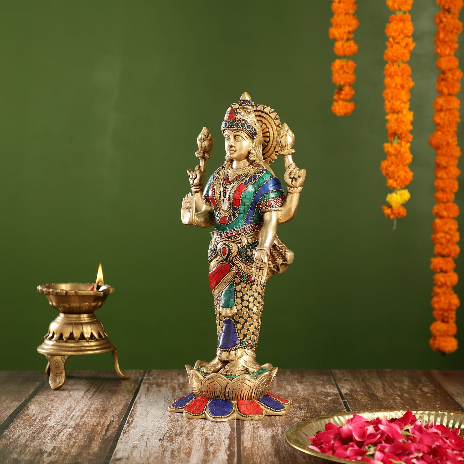 Handcrafted Brass Lakshmi Statue - 17" Height | Divine Brass idol - Budhshiv.com