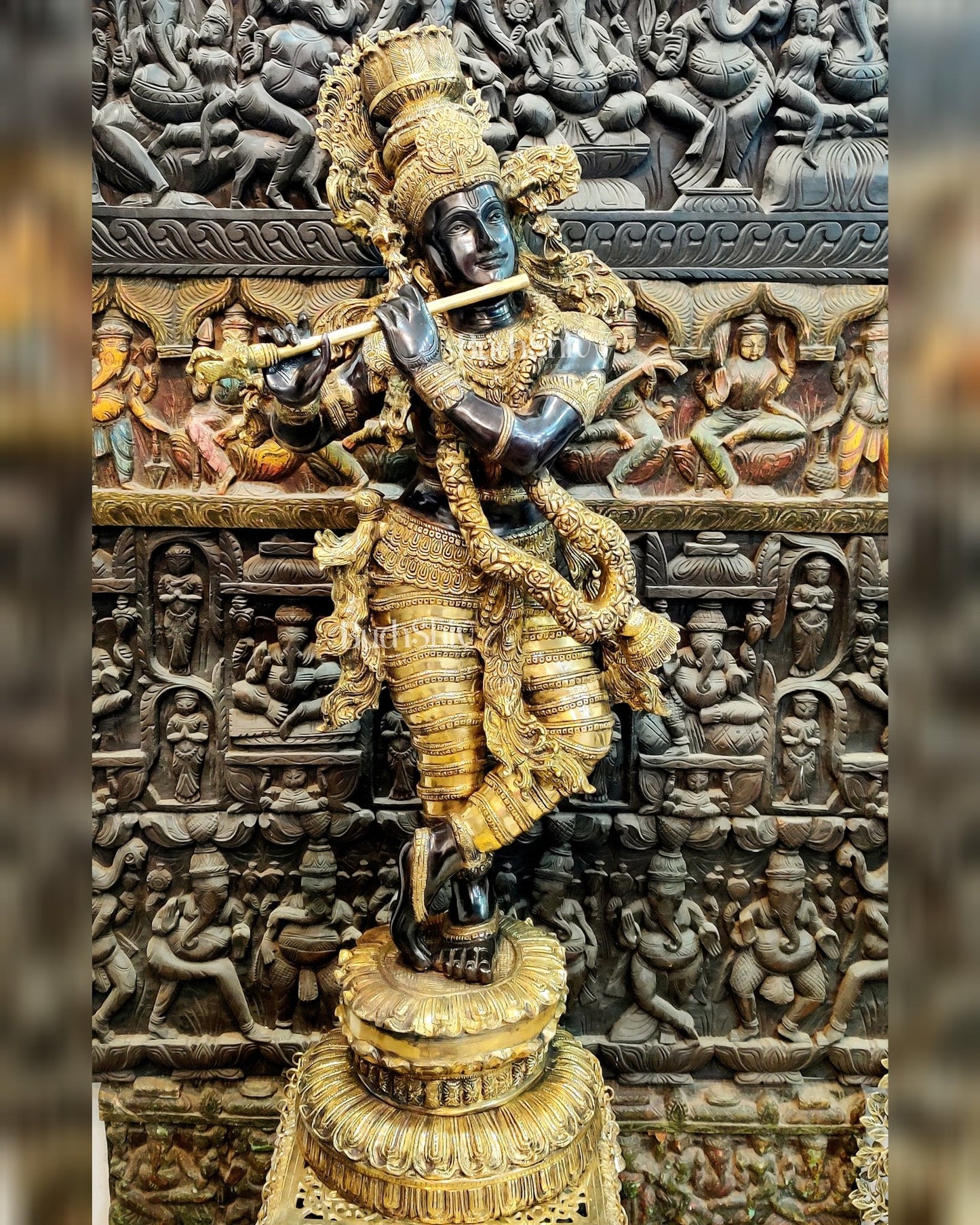 Handcrafted Brass Large Krishna Statue - 48 inch - Budhshiv.com