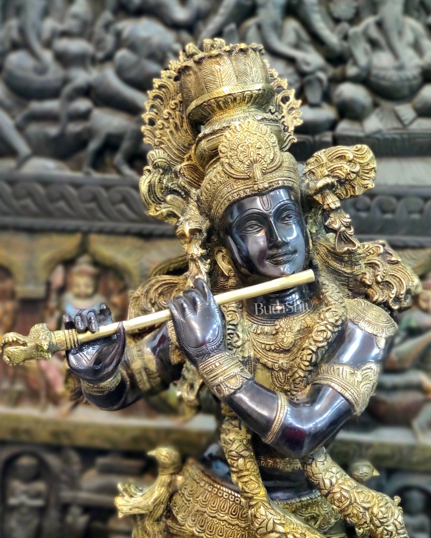 Handcrafted Brass Large Krishna Statue - 48 inch - Budhshiv.com