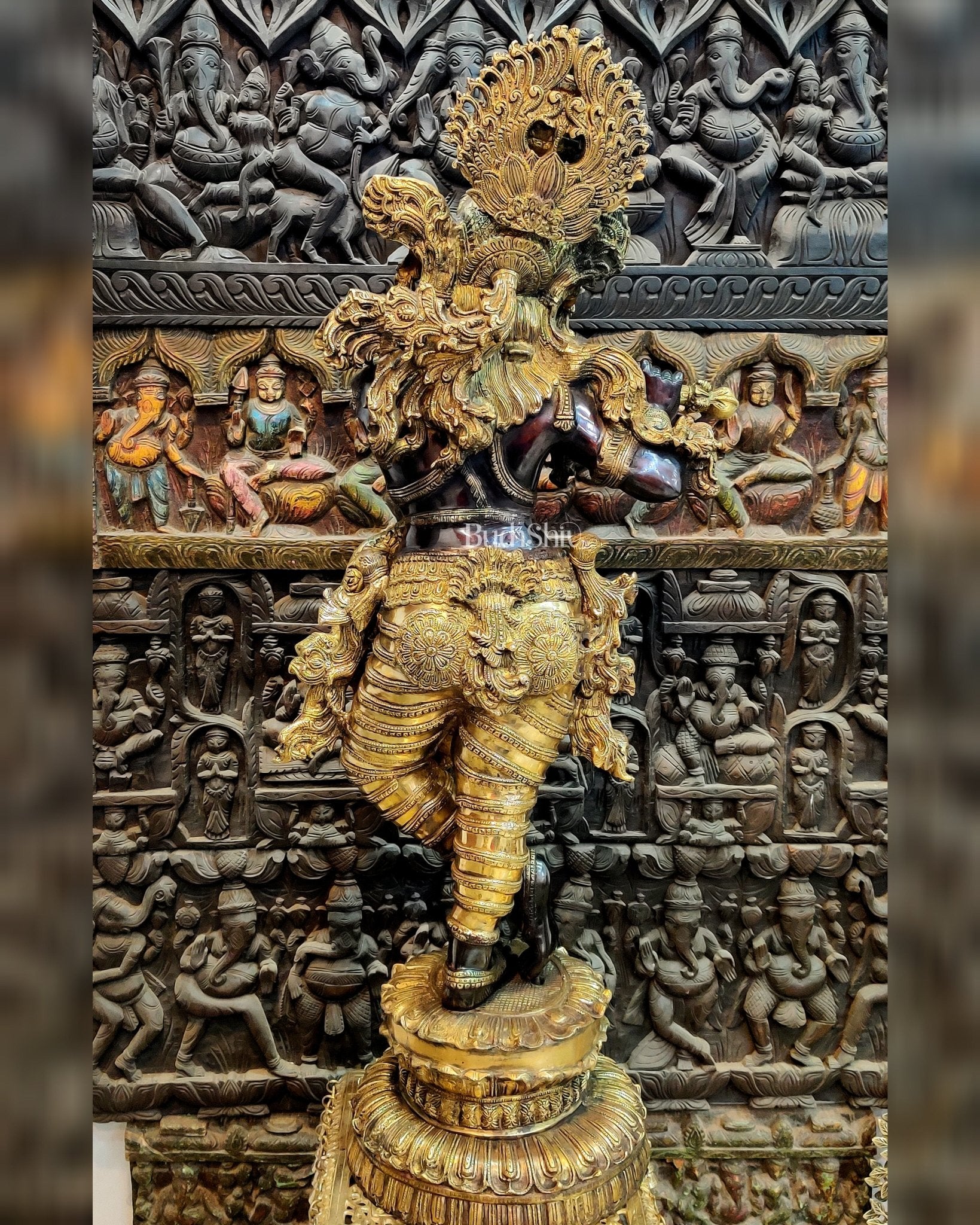 Handcrafted Brass Large Krishna Statue - 48 inch - Budhshiv.com