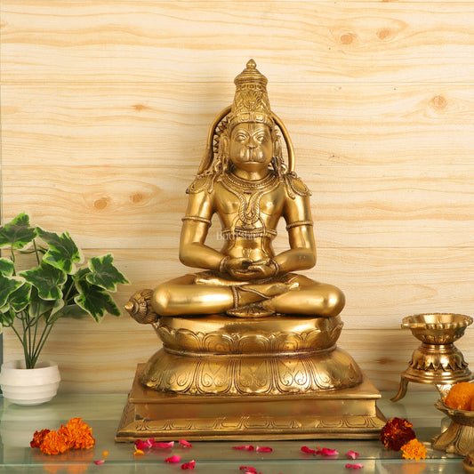 Handcrafted Brass Lord Hanuman Murti | Deep Meditation | 18" Height - Budhshiv.com