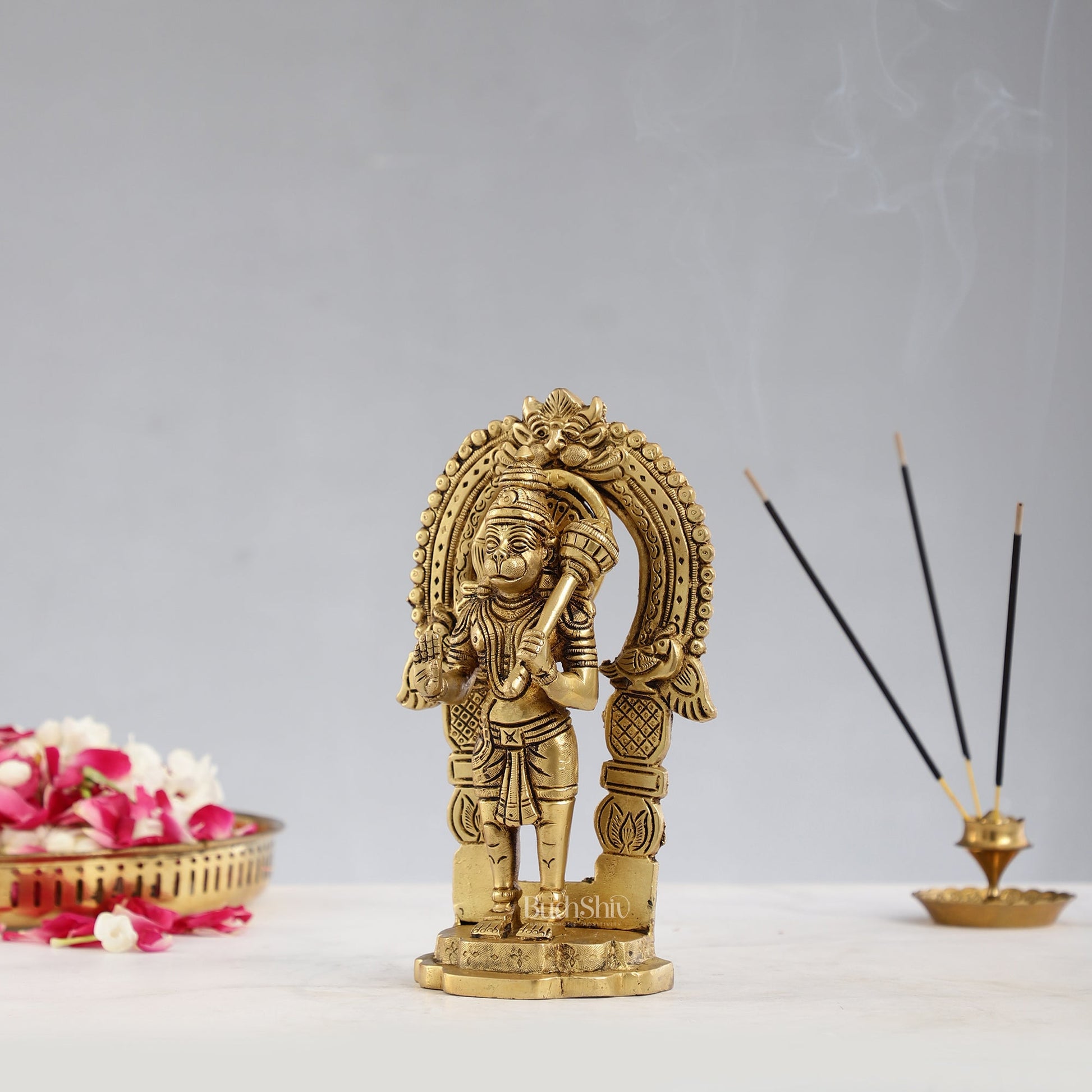 Handcrafted Brass Lord Hanuman Statue | Anjaneya and Vayu Putra | 8.5" Height - Budhshiv.com