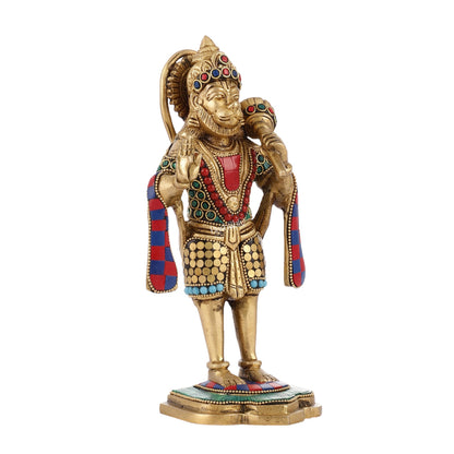 Handcrafted Brass Lord Hanuman Statue in Blessing Mudra - 8.5" Stonework - Budhshiv.com