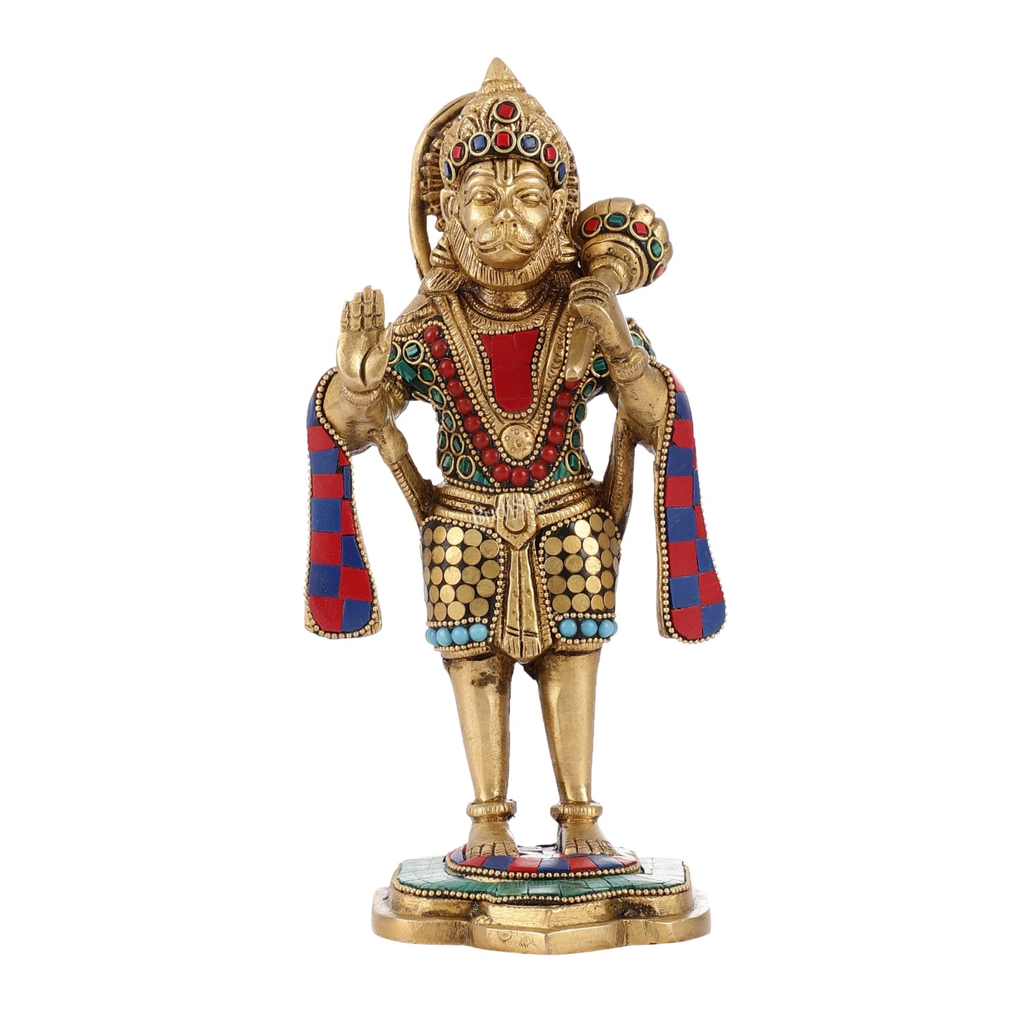 Handcrafted Brass Lord Hanuman Statue in Blessing Mudra - 8.5" Stonework - Budhshiv.com