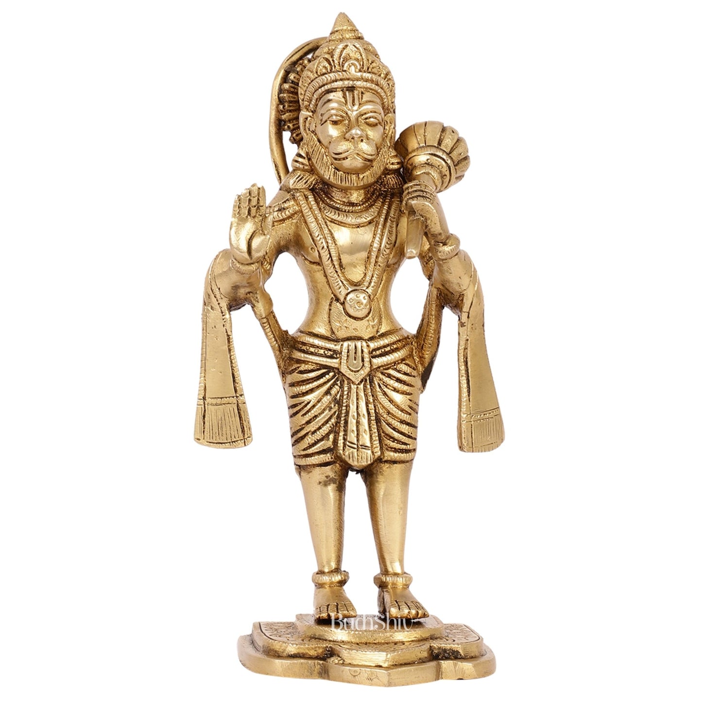 Handcrafted Brass Lord Hanuman Statue in Blessing Mudra - 8.5" - Budhshiv.com