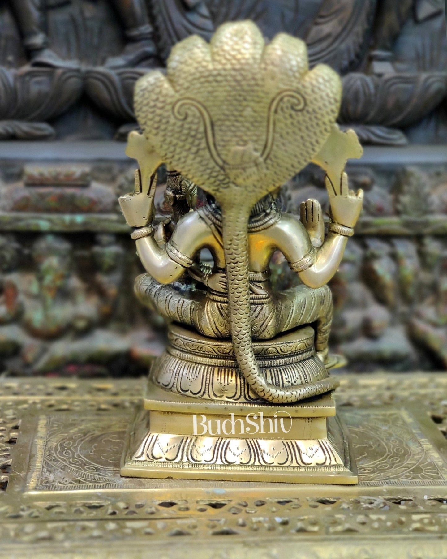 Handcrafted Brass Lord Narasimha with Goddess Lakshmi - 12.5" Height - Budhshiv.com