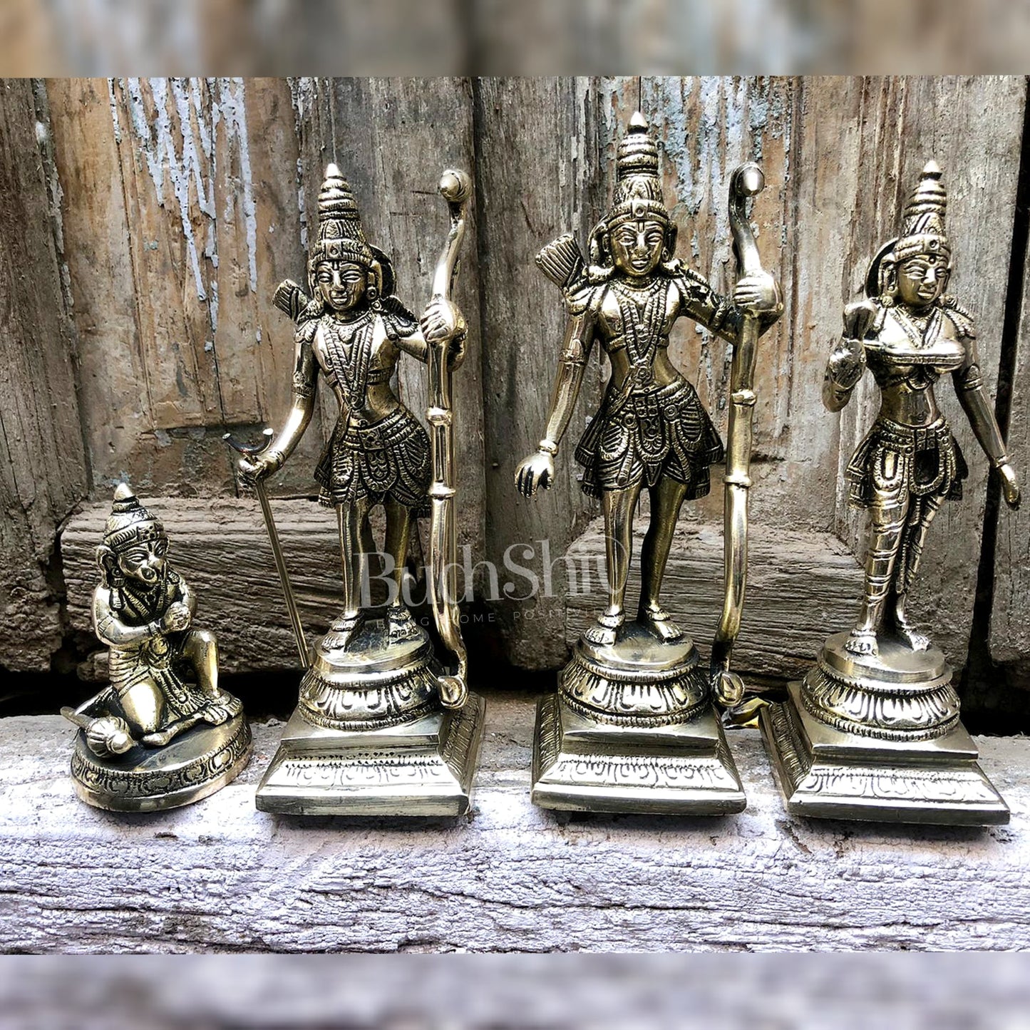 Handcrafted Brass Lord Rama with Sita, Lakshman, and Hanuman | Height 9 inches - Budhshiv.com