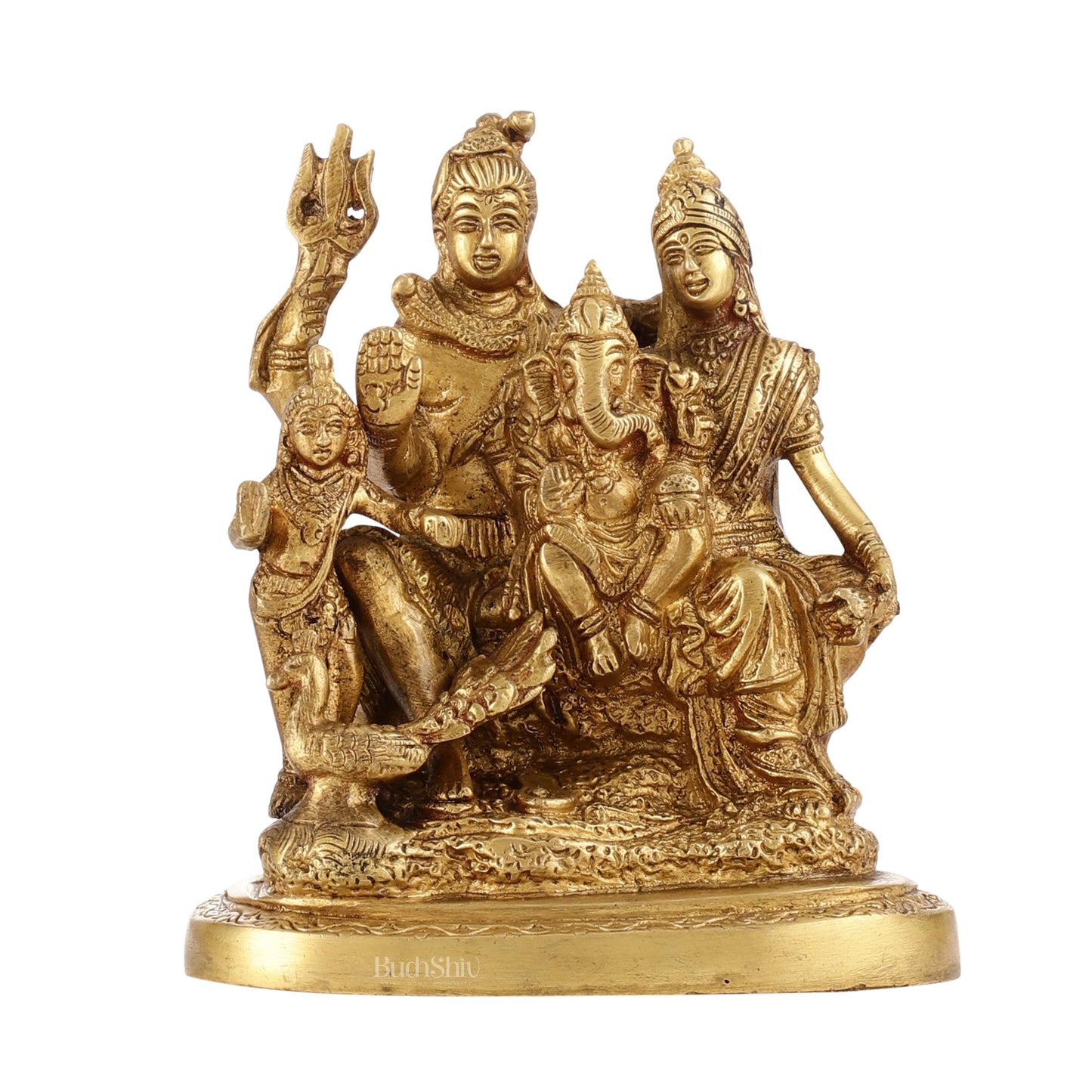 Handcrafted Brass Lord Shiva Parivaar Idol | Golden Finish | 6" - Budhshiv.com