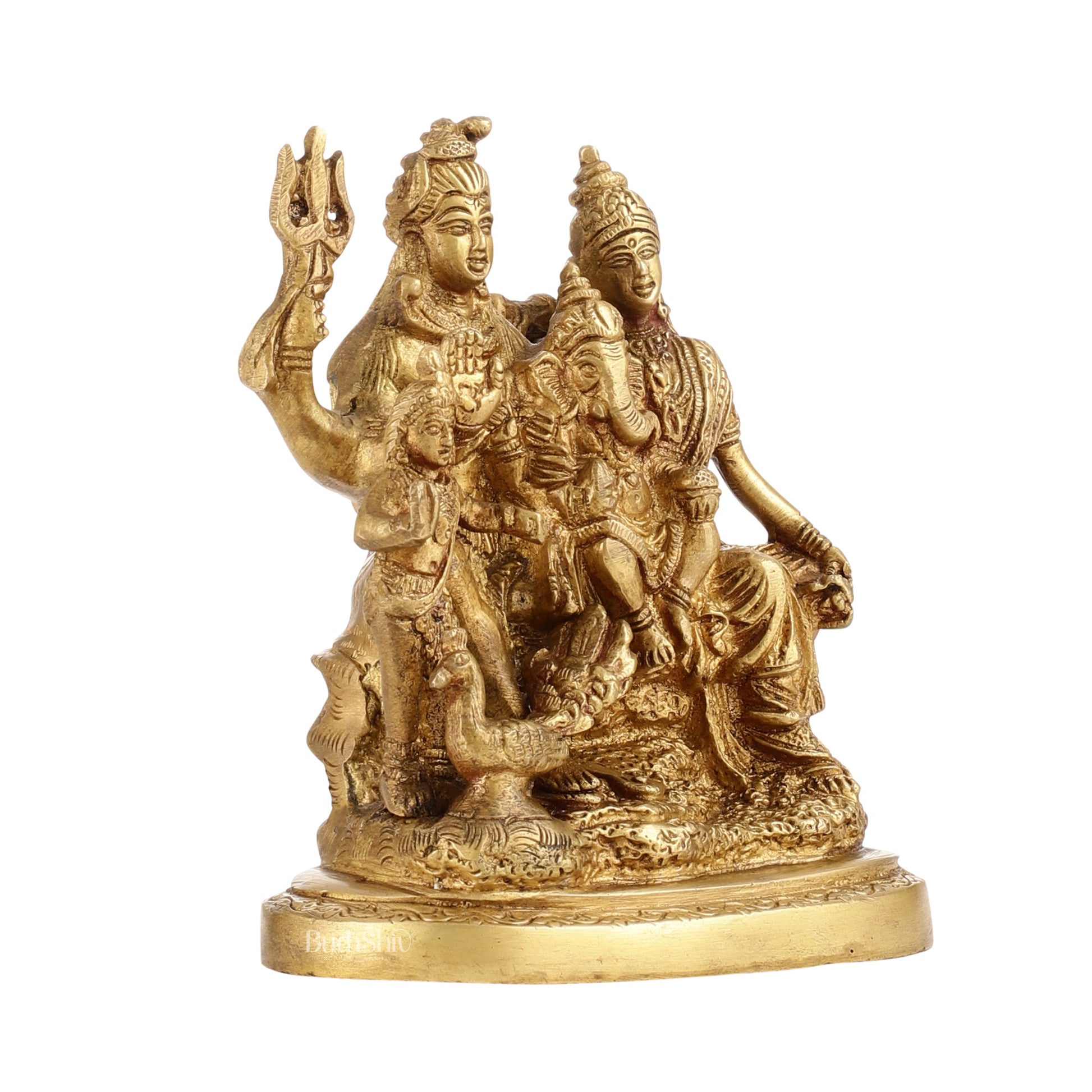 Handcrafted Brass Lord Shiva Parivaar Idol | Golden Finish | 6" - Budhshiv.com