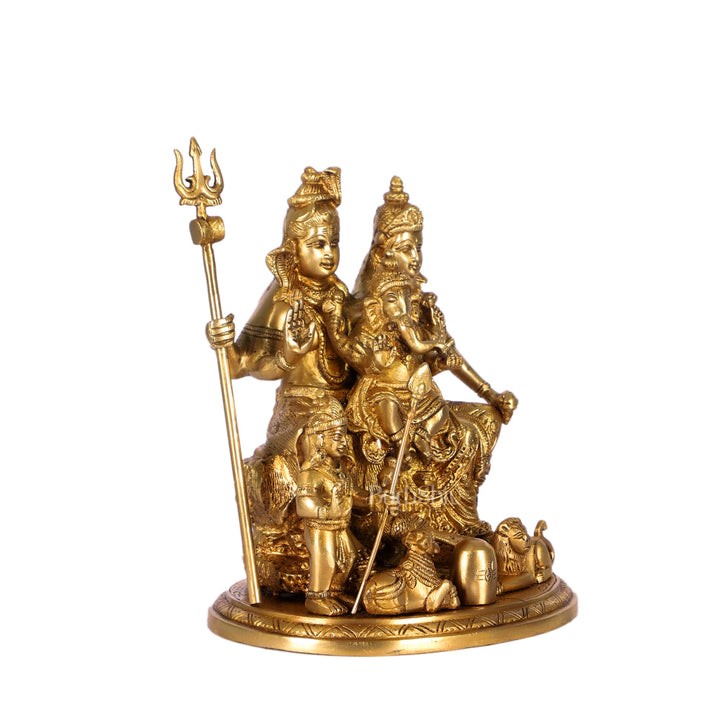 Handcrafted Brass Lord Shiva Parivaar Idol | Golden Finish | 9.5" Height - Budhshiv.com
