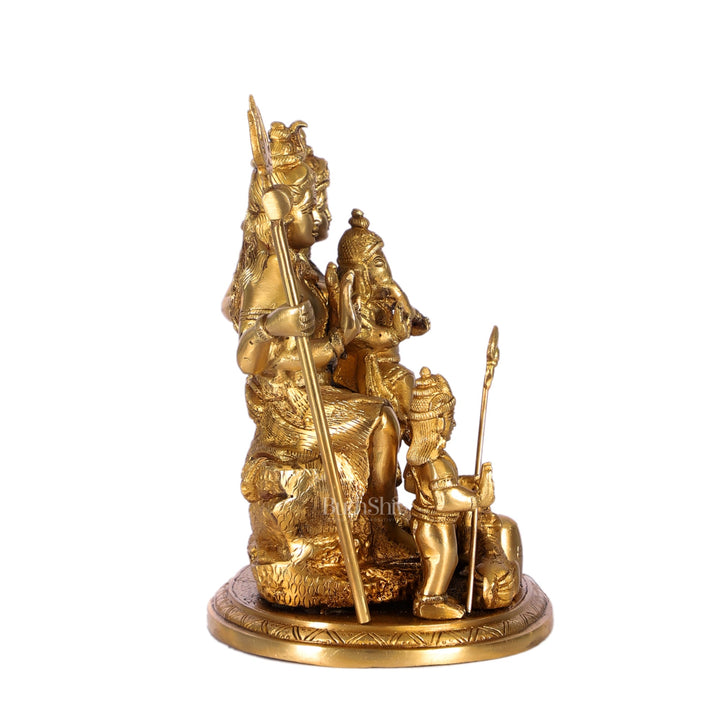 Handcrafted Brass Lord Shiva Parivaar Idol | Golden Finish | 9.5" Height - Budhshiv.com
