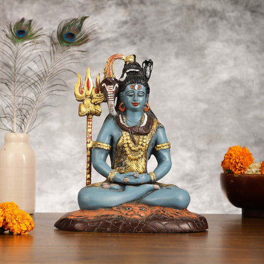 Handcrafted Brass Lord Shiva Statue hand painted| Height 10.5 " - Budhshiv.com