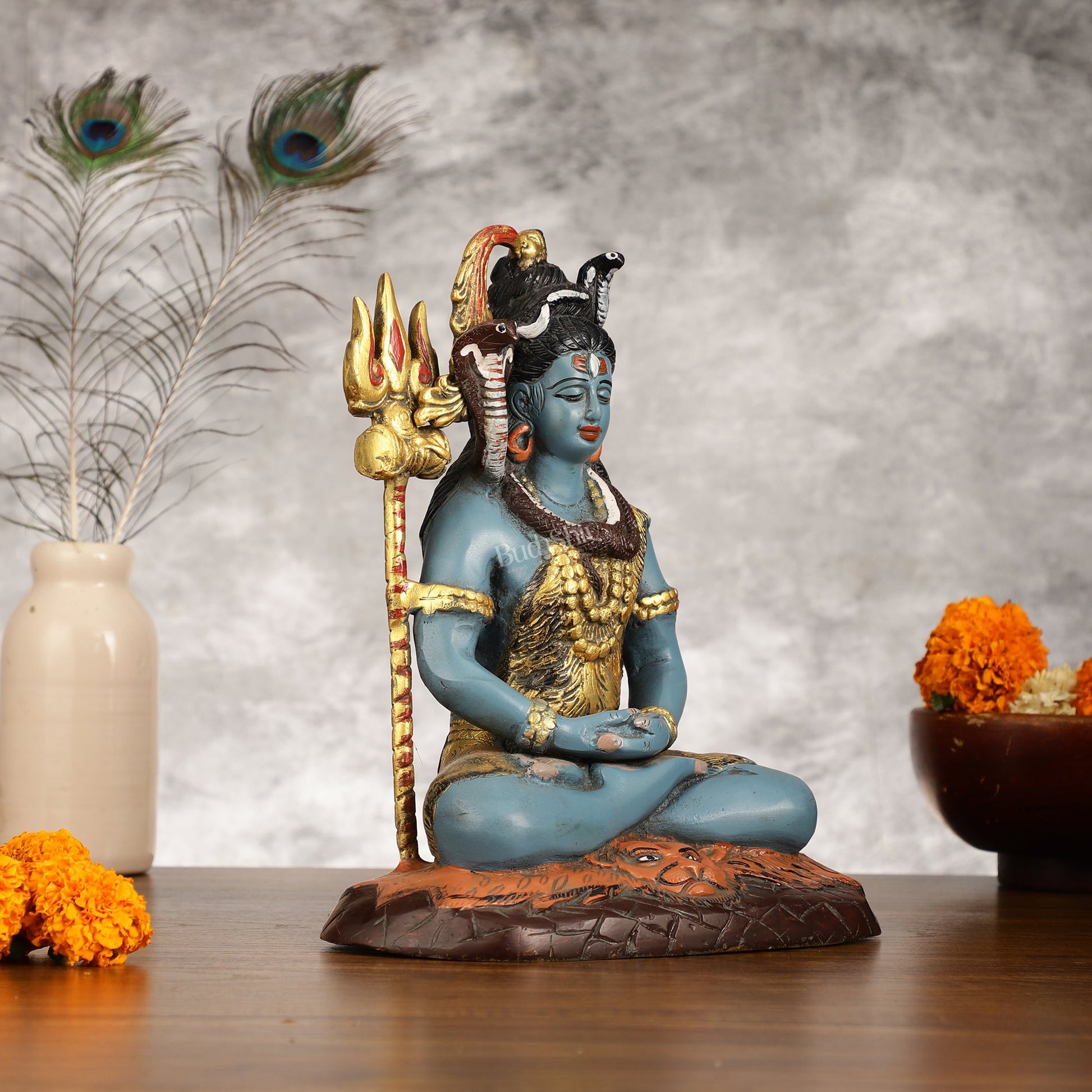 Handcrafted Brass Lord Shiva Statue hand painted| Height 10.5 " - Budhshiv.com