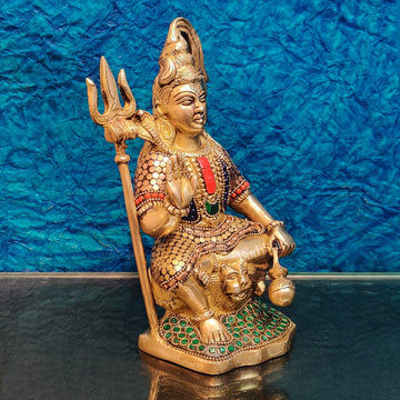 Handcrafted Brass Lord Shiva Statue in Aashirwaad Mudra with Lota | Divine Stonework 8.5"" - Budhshiv.com