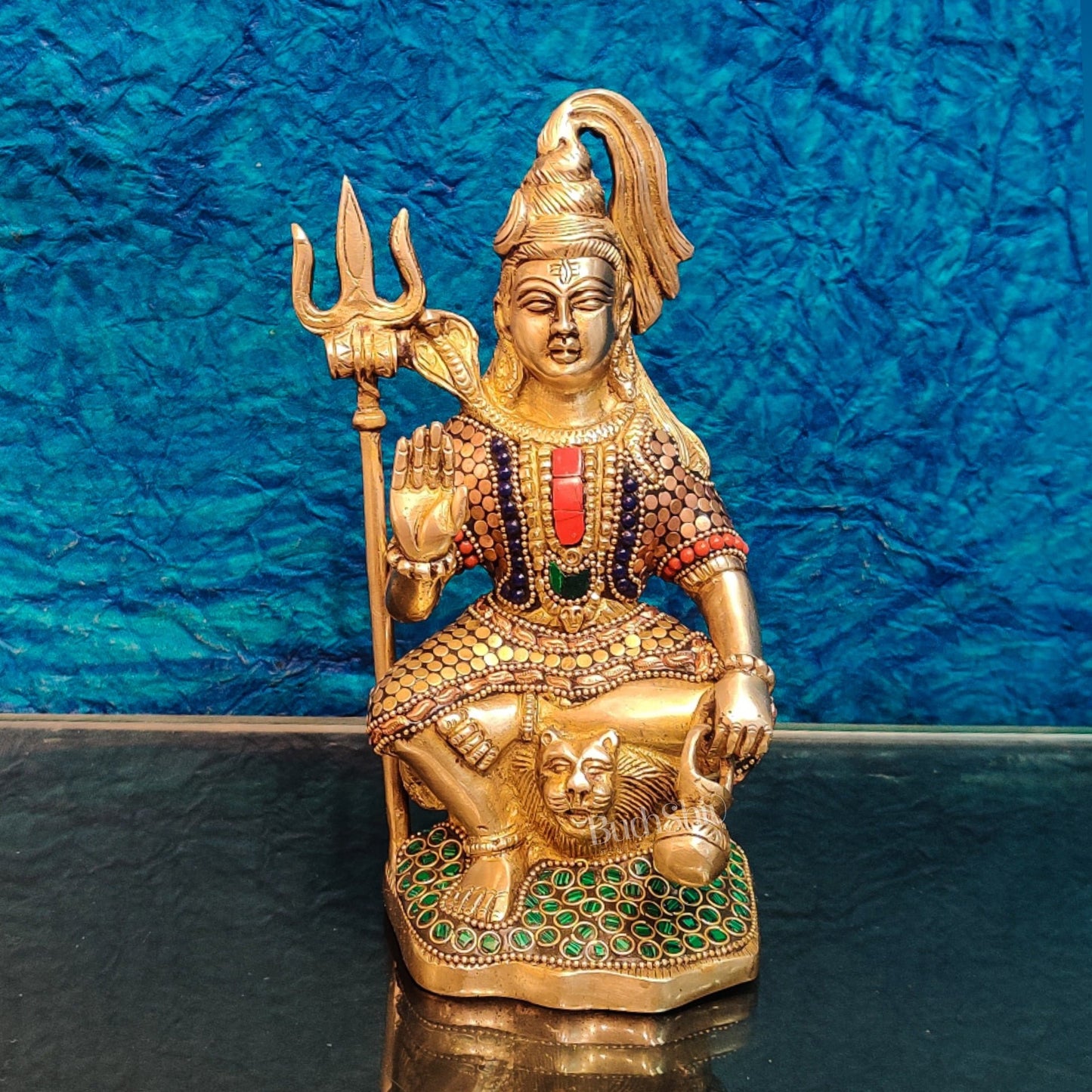 Handcrafted Brass Lord Shiva Statue in Aashirwaad Mudra with Lota | Divine Stonework 8.5"" - Budhshiv.com