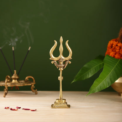 Handcrafted Brass Lord Shiva Trishul with Damru - Perfect for Small Temples - Budhshiv.com