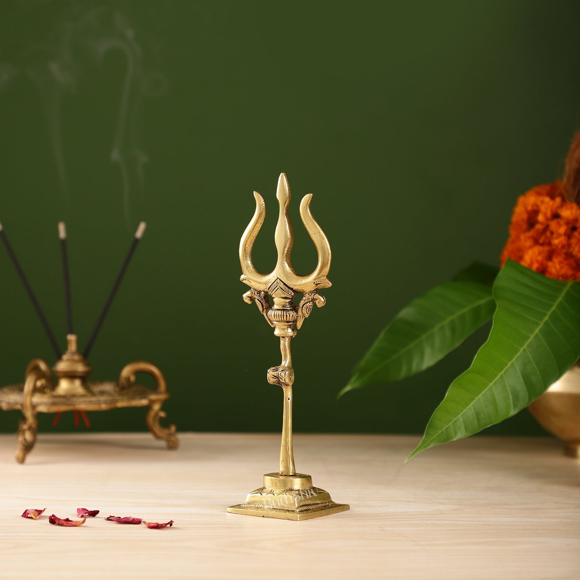 Handcrafted Brass Lord Shiva Trishul with Damru - Perfect for Small Temples - Budhshiv.com