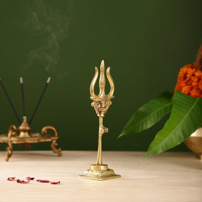 Handcrafted Brass Lord Shiva Trishul with Damru - Perfect for Small Temples - Budhshiv.com