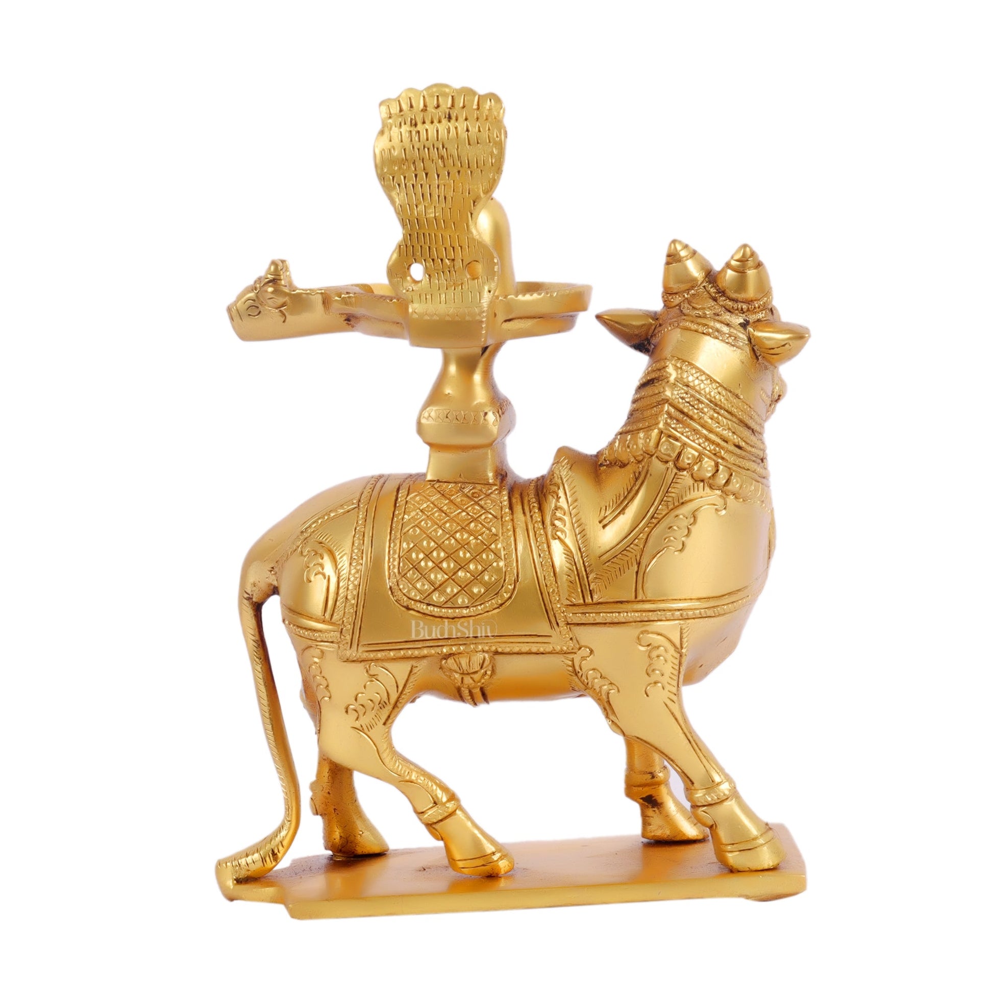 Handcrafted Brass Nandi with Shiva Lingam | 7" Height |Brass Sculpture - Budhshiv.com