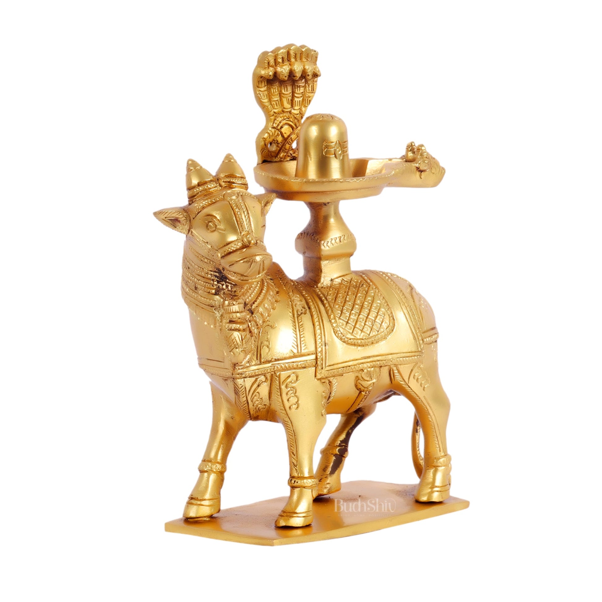 Handcrafted Brass Nandi with Shiva Lingam | 7" Height |Brass Sculpture - Budhshiv.com