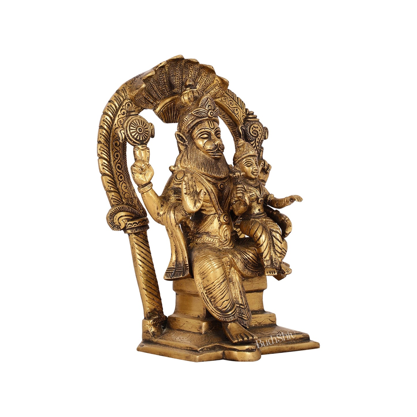 Handcrafted Brass Narsimha Lakshmi Statue with Antique Burnt Brass Finish | 8" Height - Budhshiv.com