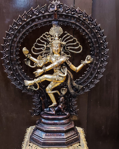 Handcrafted Brass Nataraja Statue | 30" Height | Copper Brown and Golden Tone - Budhshiv.com