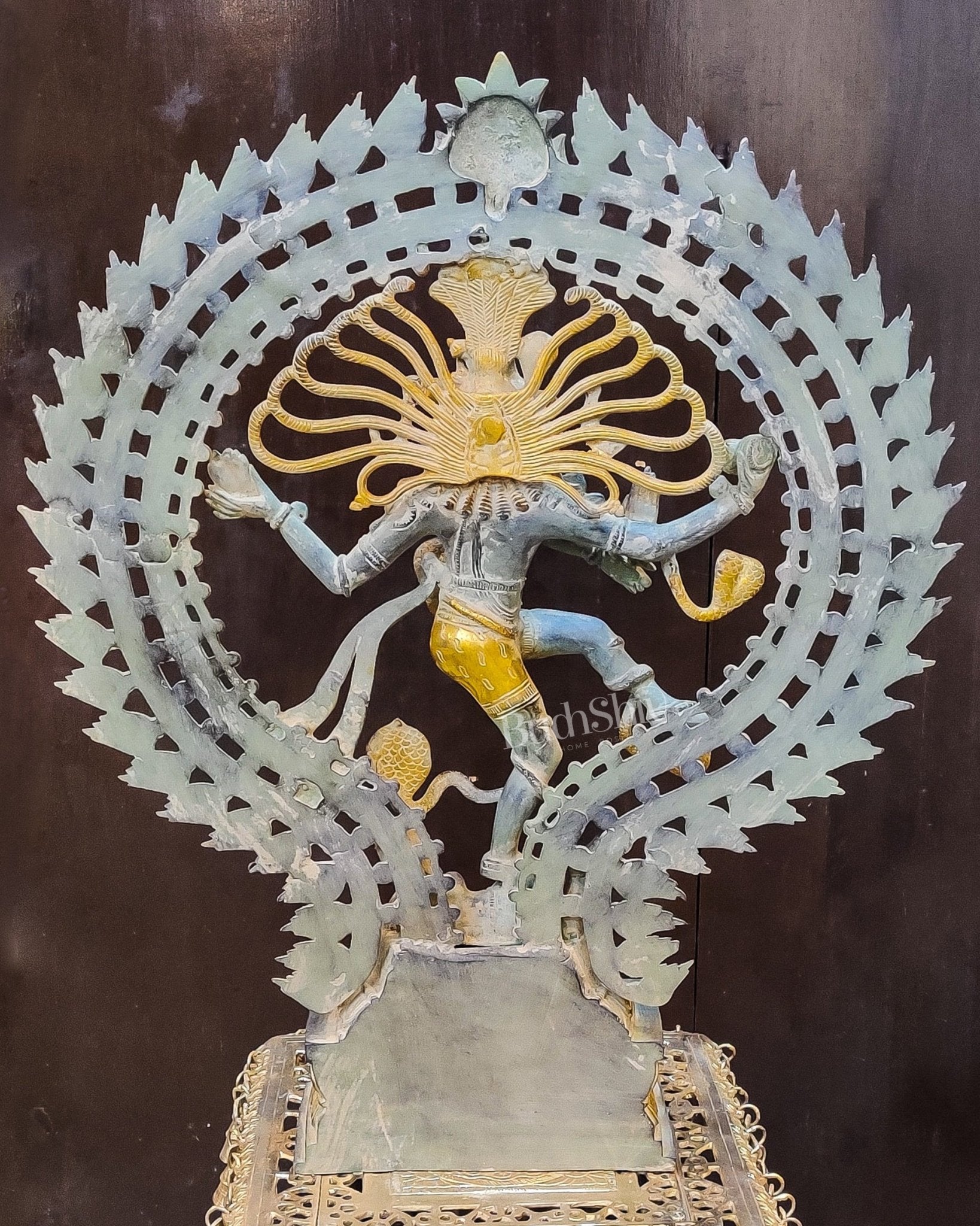 Handcrafted Brass Nataraja Statue | 30" Height | Sandstone Antique Finish - Budhshiv.com