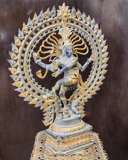 Handcrafted Brass Nataraja Statue | 30" Height | Sandstone Antique Finish - Budhshiv.com