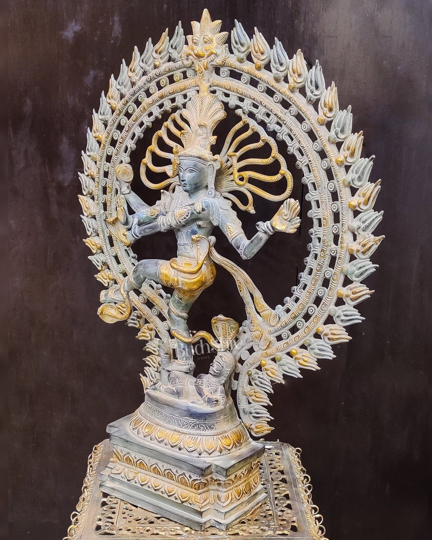 Handcrafted Brass Nataraja Statue | 30" Height | Sandstone Antique Finish - Budhshiv.com