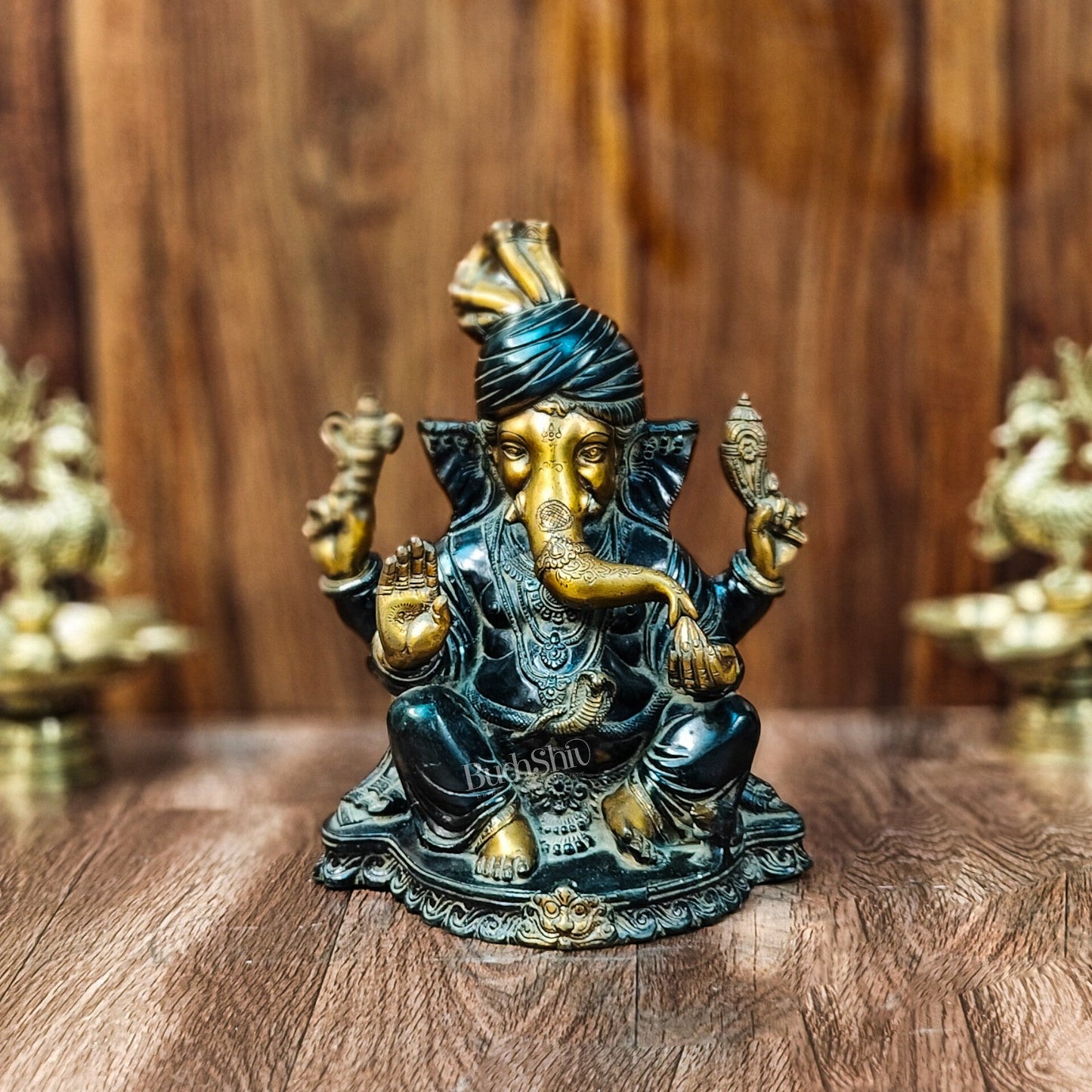 Handcrafted Brass Pagadi Ganesha Idol - 11.5" Height - Budhshiv.com