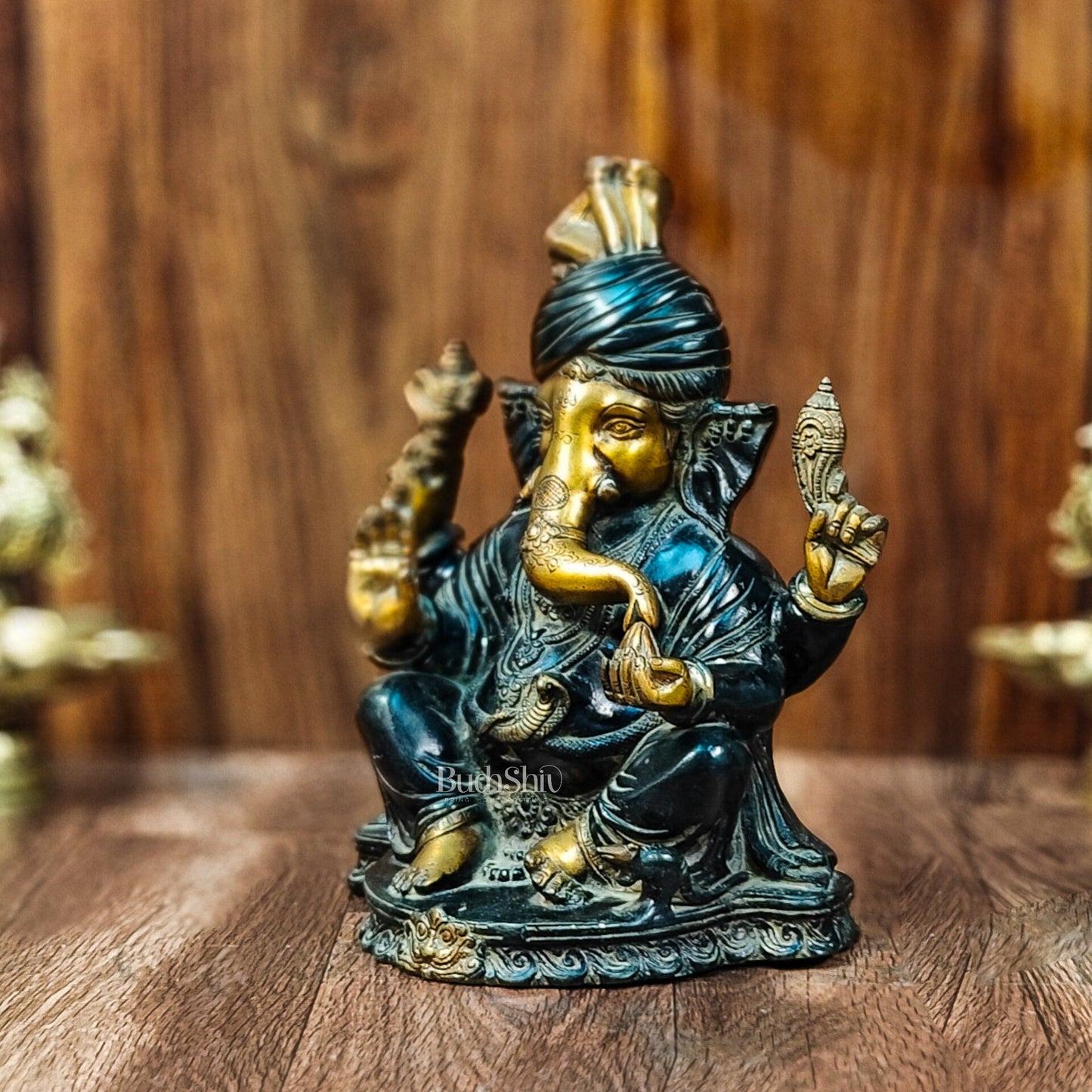 Handcrafted Brass Pagadi Ganesha Idol - 11.5" Height - Budhshiv.com