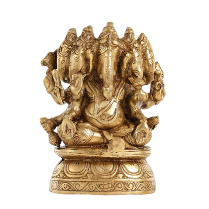Handcrafted Brass Panchmukhi Ganesha Idol - 8 Inch - Budhshiv.com