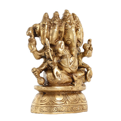 Handcrafted Brass Panchmukhi Ganesha Idol - 8 Inch - Budhshiv.com