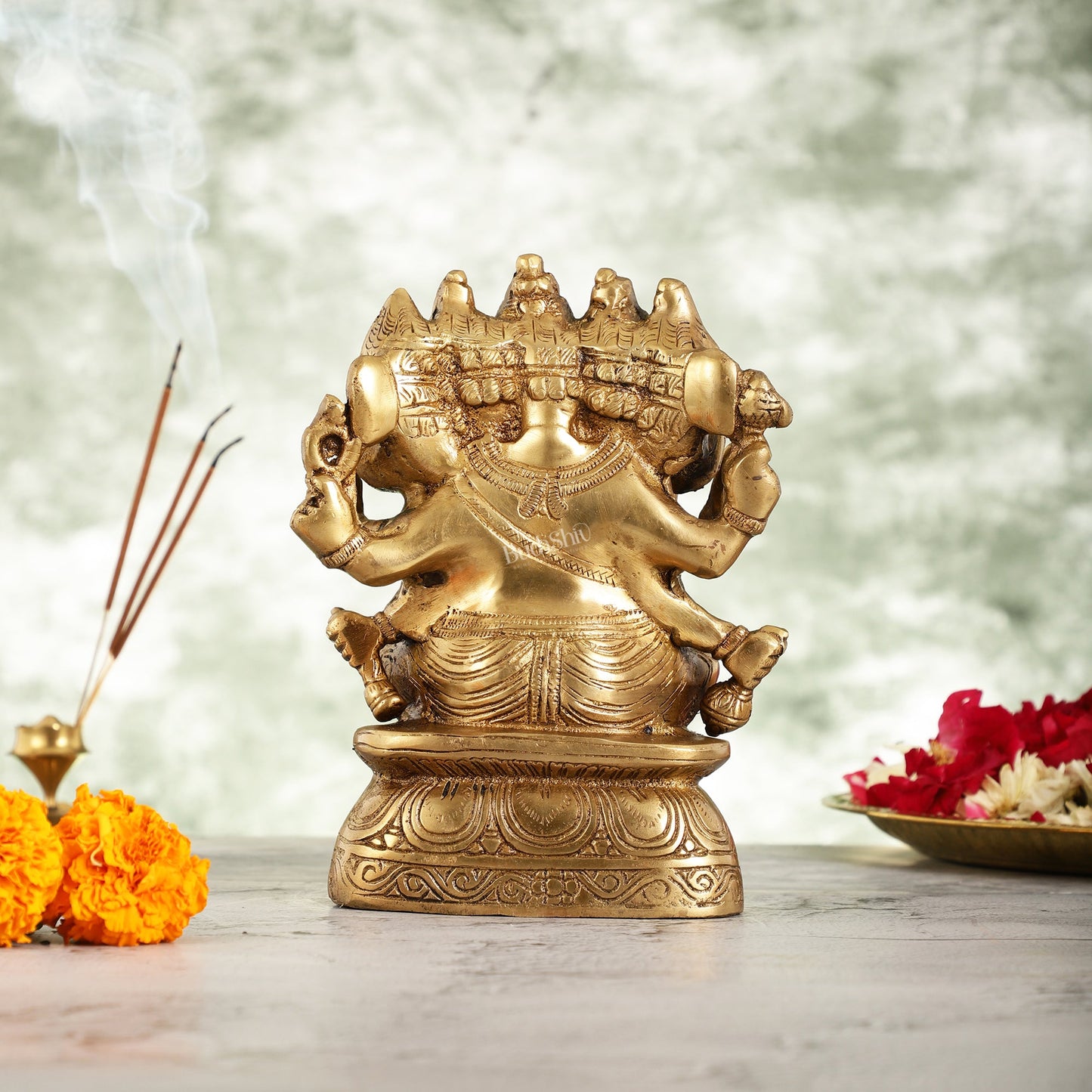 Handcrafted Brass Panchmukhi Ganesha Idol - 8 Inch - Budhshiv.com