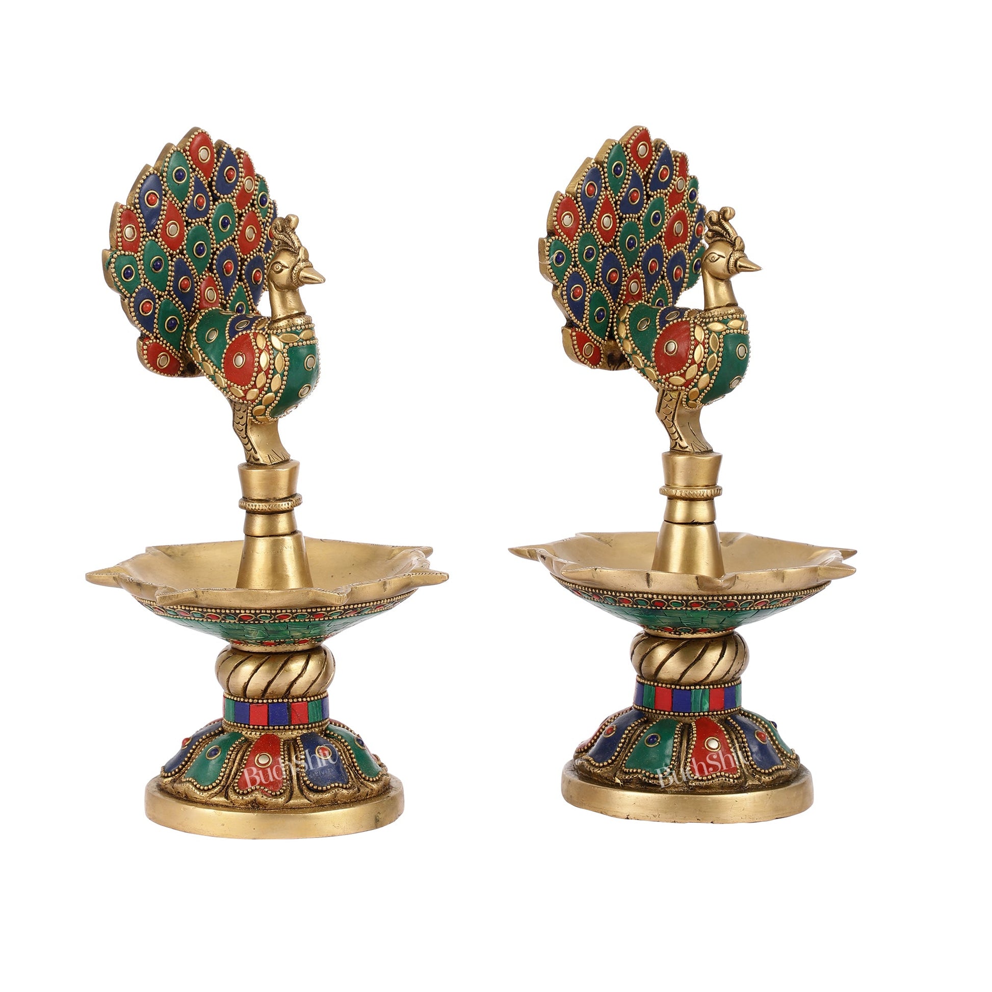 Handcrafted Brass peacock Diya - 11 inch pair - Budhshiv.com