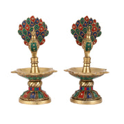 Handcrafted Brass peacock Diya - 11 inch pair - Budhshiv.com