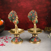 Handcrafted Brass peacock Diya - 11 inch pair - Budhshiv.com