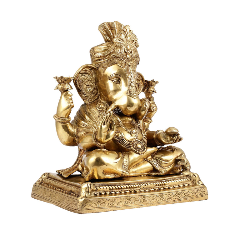 Handcrafted Brass Puna Ganesh Shreemant Dagduseth Halwai Ganapati Statue - 20x15x10 Inch - Budhshiv.com