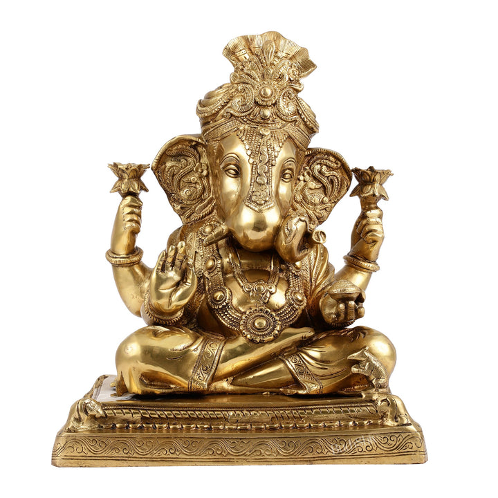 Handcrafted Brass Puna Ganesh Shreemant Dagduseth Halwai Ganapati Statue - 20x15x10 Inch - Budhshiv.com