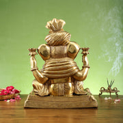 Handcrafted Brass Puna Ganesh Shreemant Dagduseth Halwai Ganapati Statue - 20x15x10 Inch - Budhshiv.com
