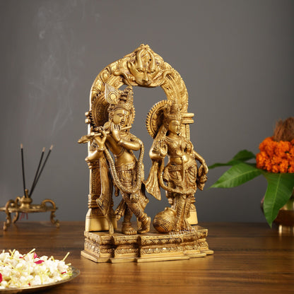 Handcrafted Brass Radha Krishna Idol - Ecstatic Posture 14 inch - Budhshiv.com