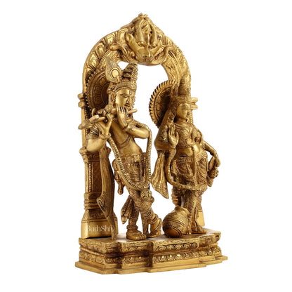 Handcrafted Brass Radha Krishna Idol - Ecstatic Posture 14 inch - Budhshiv.com