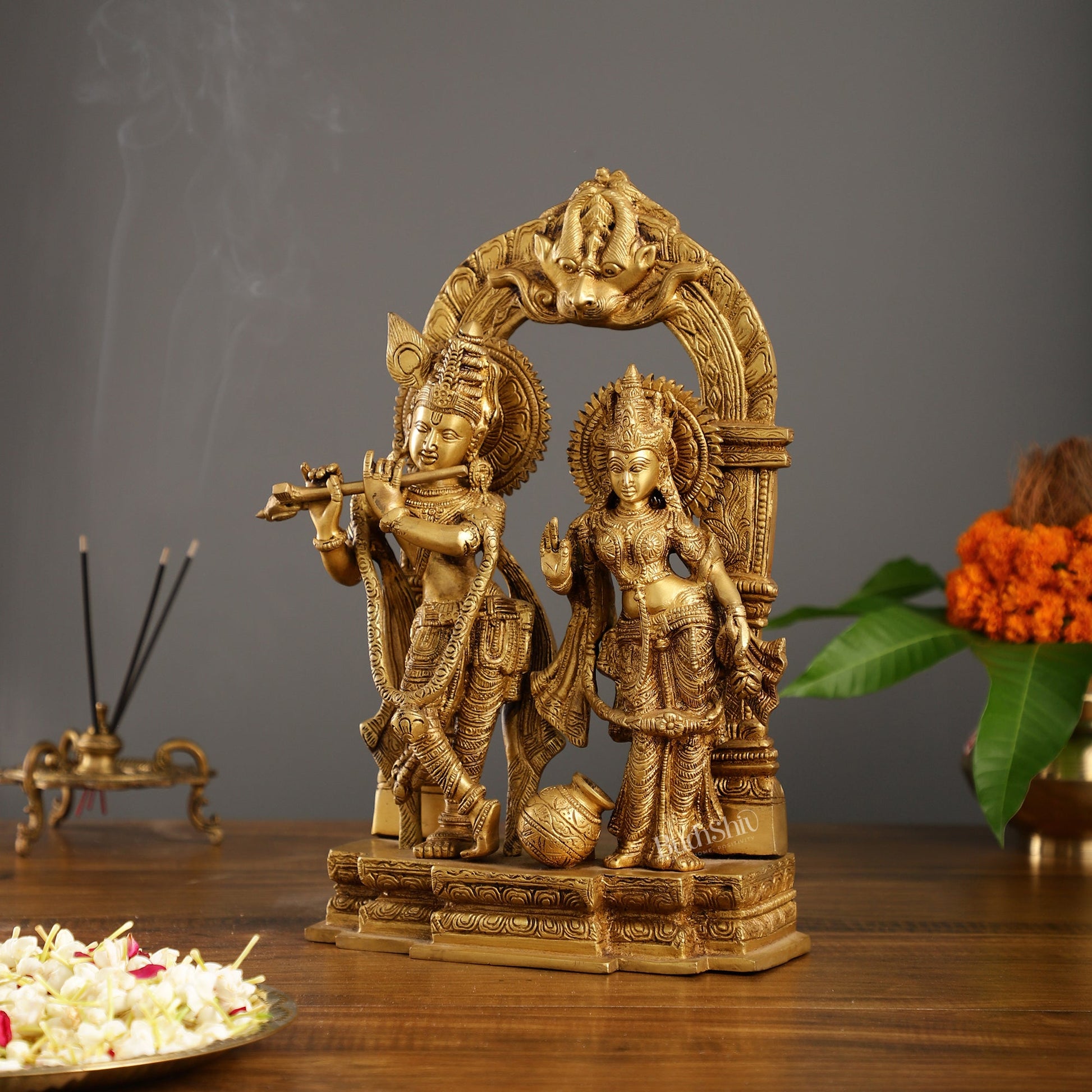 Handcrafted Brass Radha Krishna Idol - Ecstatic Posture 14 inch - Budhshiv.com