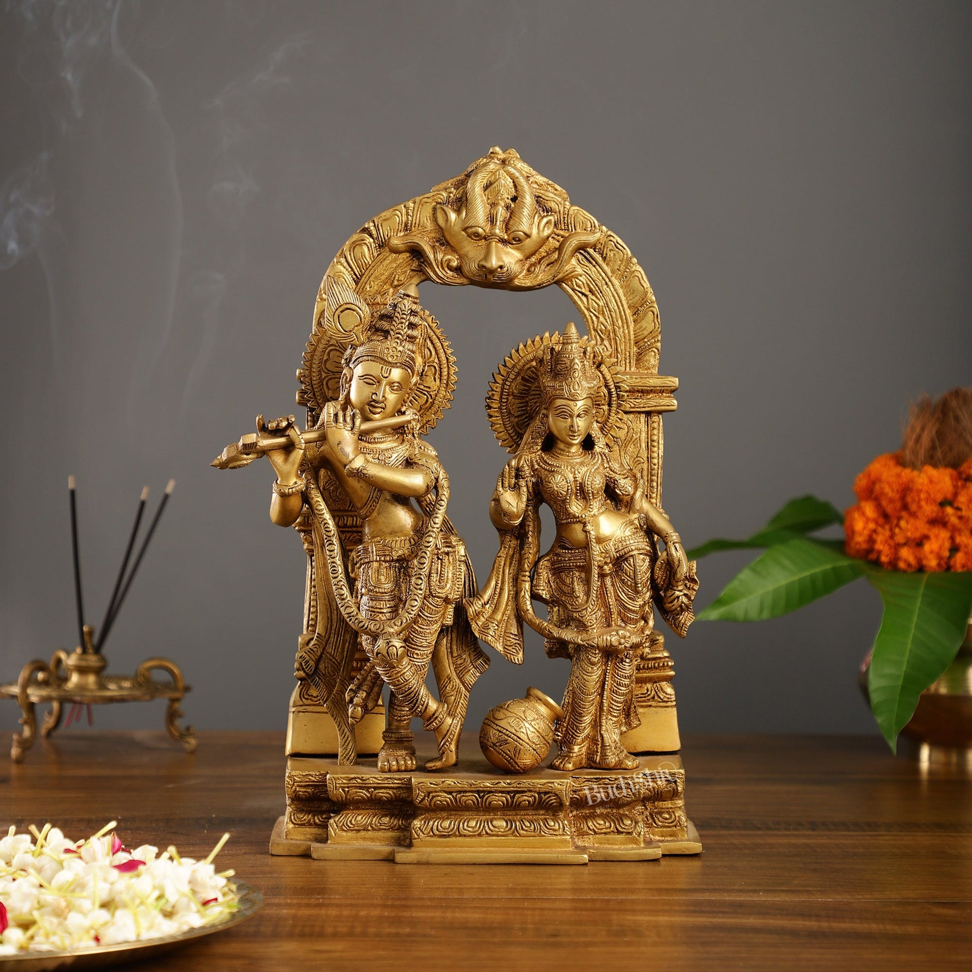 Handcrafted Brass Radha Krishna Idol - Ecstatic Posture 14 inch - Budhshiv.com