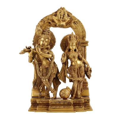 Handcrafted Brass Radha Krishna Idol - Ecstatic Posture 14 inch - Budhshiv.com