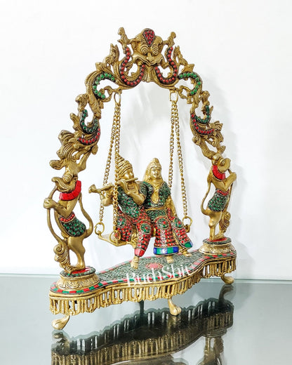 Handcrafted Brass Radha Krishna on Swing idol 18 inch - Budhshiv.com