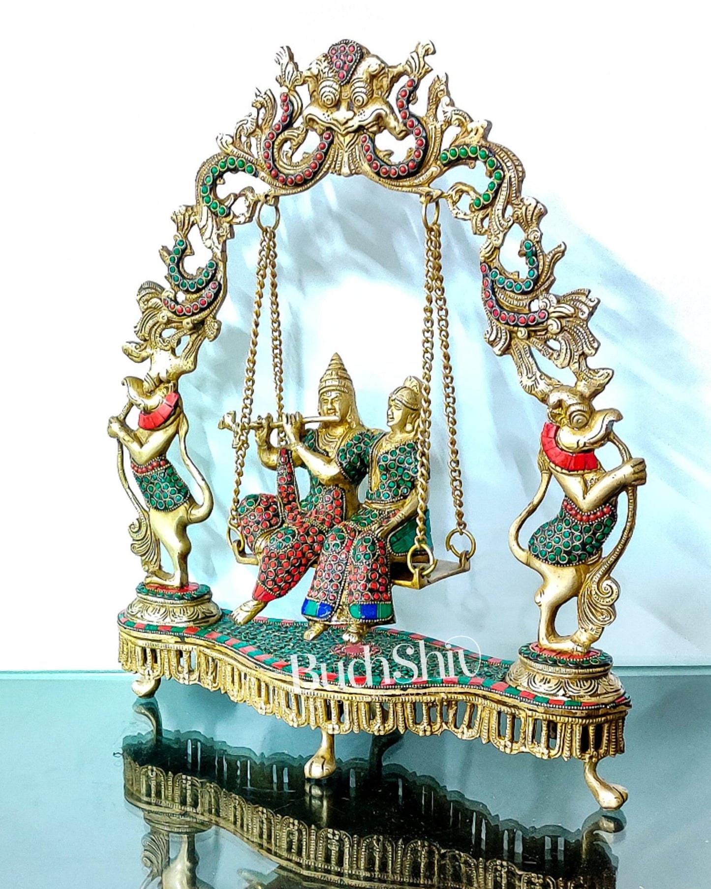 Handcrafted Brass Radha Krishna on Swing idol 18 inch - Budhshiv.com